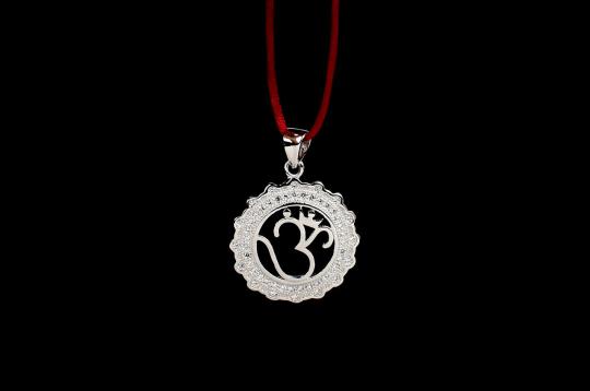 Om Locket in Pure Silver with stonework - I