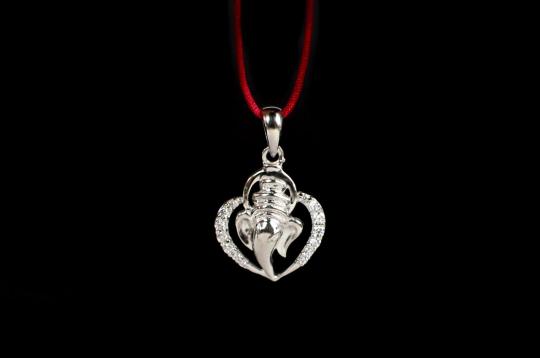 Ganesha Locket in Pure Silver with stonework - I