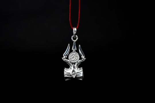 Damru Trishul Om Locket in Pure silver