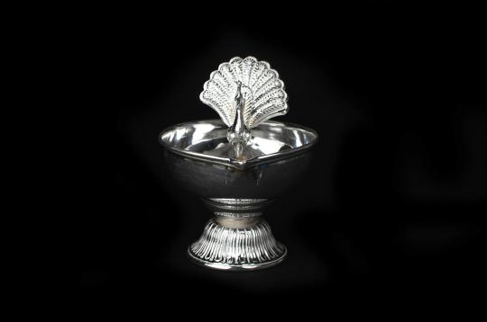 Peacock Diya in Pure Silver