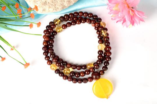 Red Sandalwood and Yellow Citrine Mala