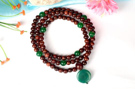 Red Sandalwood and Green Onyx Mala