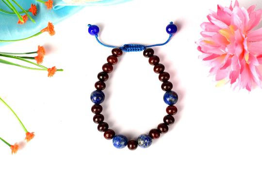 Red Sandalwood and Lapis Lazuli Bracelet