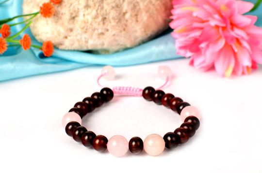 Red Sandalwood and Rose Quartz Bracelet