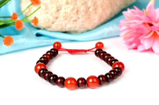 Red Sandalwood and Red Carnelian Bracelet