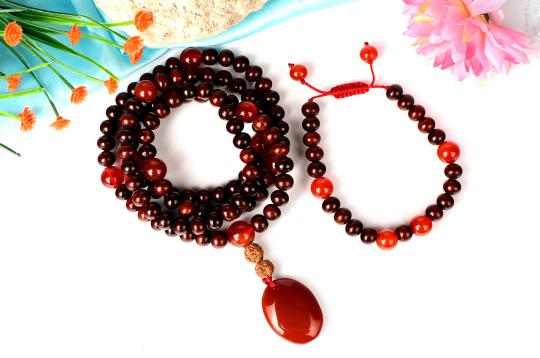 Red Sandalwood and Red Carnelian Mala and Bracelet set