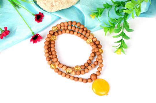 White Sandalwood and Yellow Citrine Mala