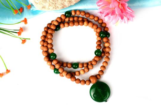 White Sandalwood and Green Onyx Mala