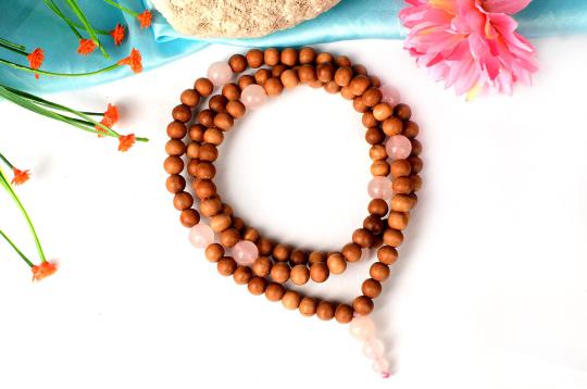 White Sandalwood and Rose Quartz Mala