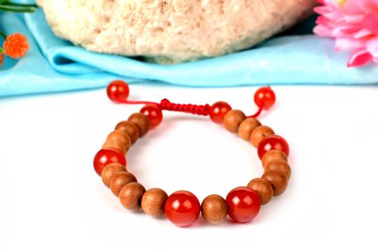 White Sandalwood and Red Carnelian Bracelet