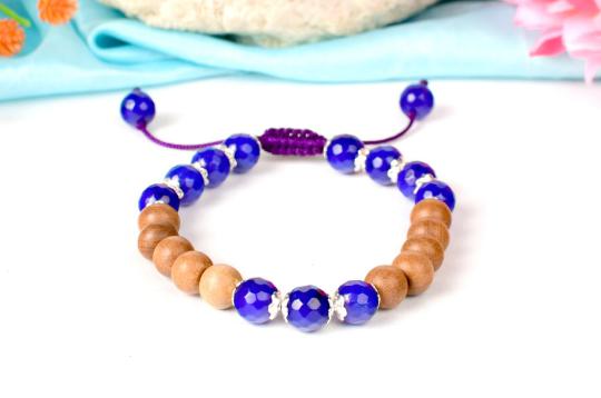Blue Jade and Sandalwood Bracelet