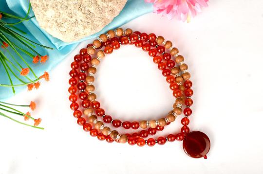 Red Carnelian and White Sandalwood Mala
