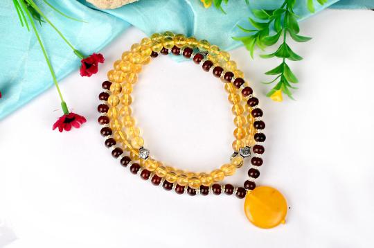 Yellow Citrine and Red Sandalwood Mala