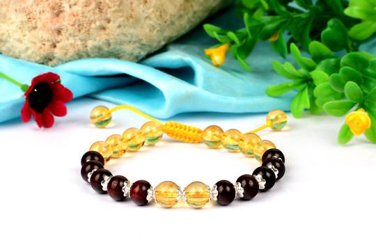 Yellow Citrine and Red Sandalwood Bracelet - I