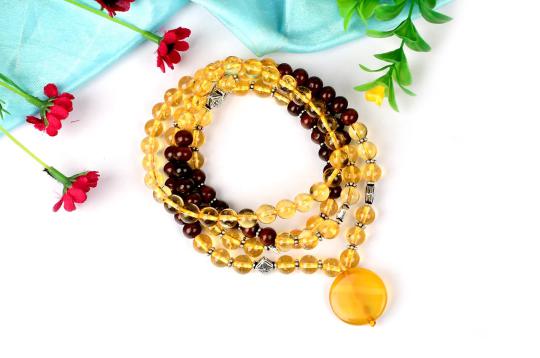 Yellow Citrine and Red Sandalwood Mala - I