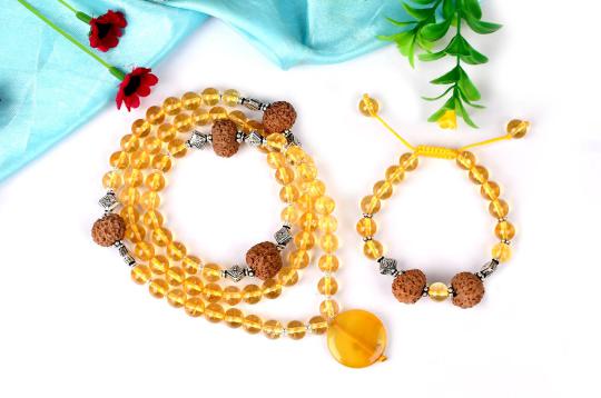 12 mukhi Rudraksha and Yellow citrine Mala and Bracelet set