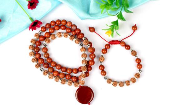 6 mukhi Rudraksha and Red Jasper Mala and Bracelet set