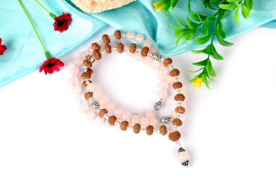 7 mukhi Rudraksha and Rose Quartz mala - II