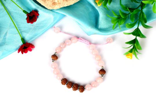 7 mukhi Rudraksha and Rose Quatrz bracelet