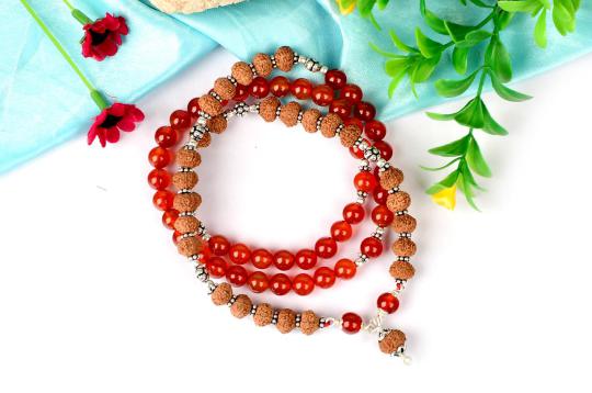 8 mukhi Rudraksha and Red Carnelian mala