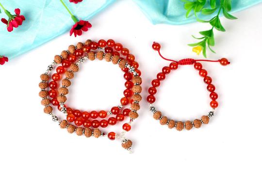 8 mukhi Rudraksha and Red Carnelian Mala and Bracelet set