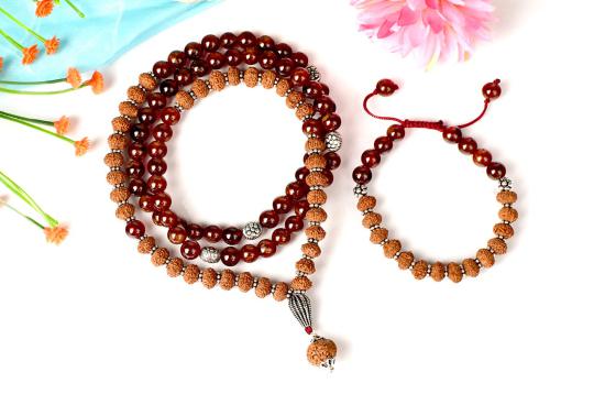 9 mukhi Rudraksha and Gomed Mala and Bracelet set