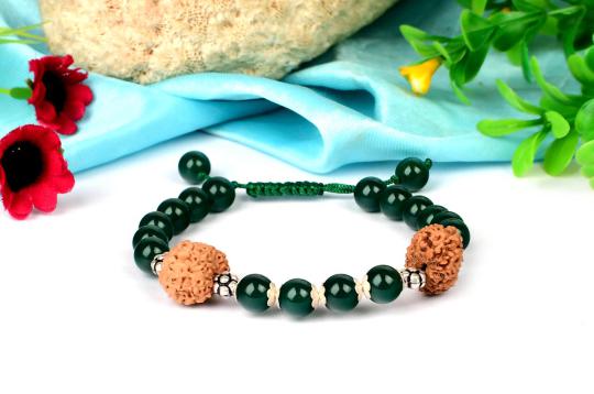 15 mukhi Rudraksha and Green Onyx bracelet