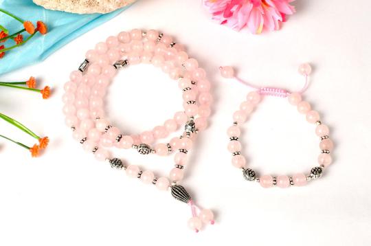 Rose Quartz Mala and Bracelet set