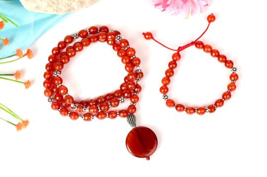 Orange Carnelian Faceted Mala and Bracelet set