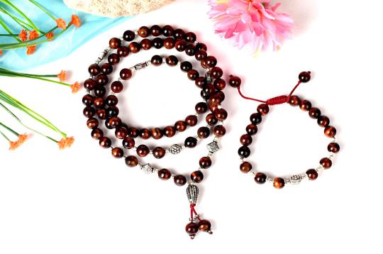Red Tiger Eye Mala and Bracelet set