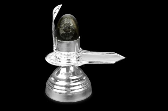 Shiv Netra Golden Crystal Shaligram lingam with Silver Yoni Base
