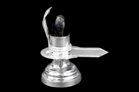 Anant Brahma Vishnu Golden Shaligram lingam With Silver Yoni Base