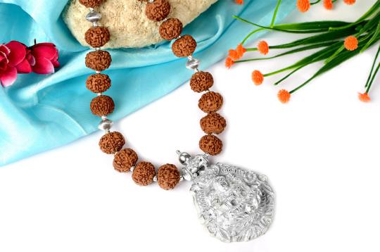 Collector 7 Mukhi Mala with pure silver Mahalaxmi pendent