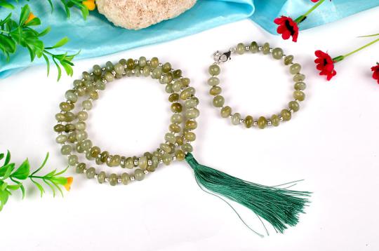 Cat Eye Elliptical Mala and Bracelet in silver