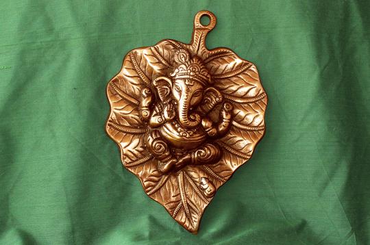 Ganesha on Leaf in copper