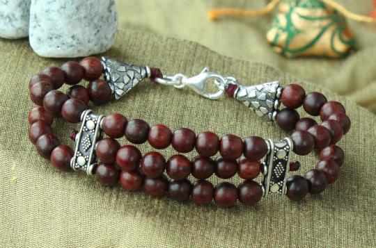 Red Sandalwood Bracelet - 6mm - Double triple turn
