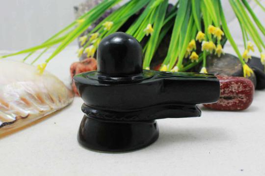 Shivlinga in Black Jade with Snake - 143 gms