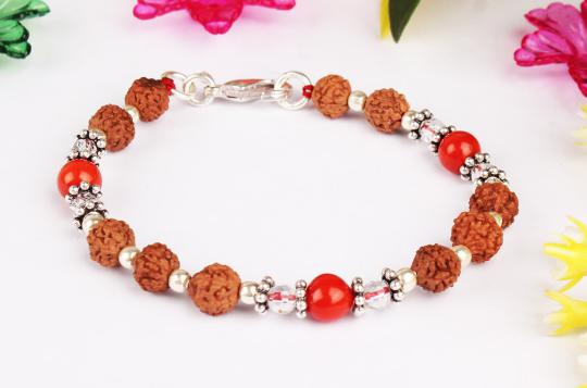 6 mukhi Java Bracelet with Coral and Sphatik