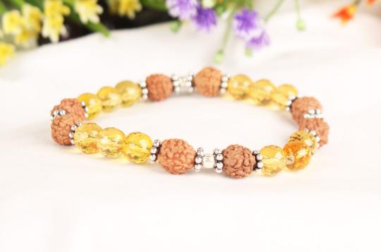 4 mukhi Java Bracelet with Citrine beads in silver chakri