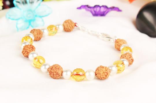 4 mukhi Java Bracelet with Citrine beads in silver balls
