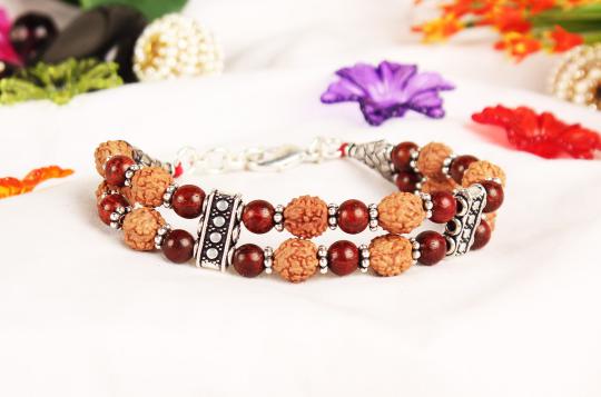 4 mukhi Java Double turn Bracelet with Red Sandalwood beads