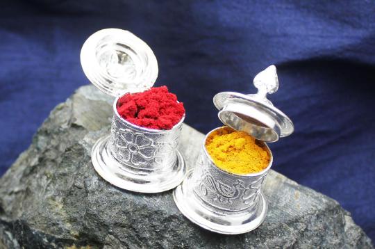 Haldi Kumkum containers in silver