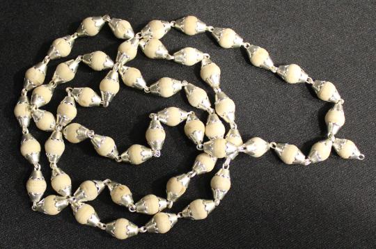 White Tulsi Mala in silver flower caps