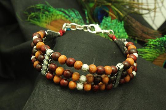 Red and white Sandalwood Multi Beads Bracelet - 6mm