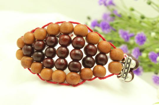 Red and white Sandalwood Multi Beads Bracelet - 8mm - Design II