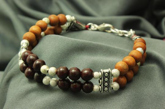 Red and white Sandalwood Multi Beads Bracelet - Double turn