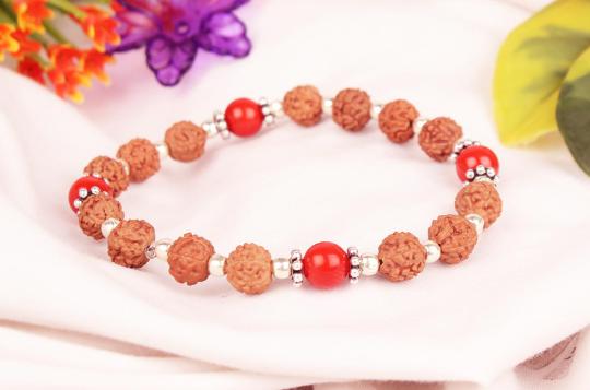 6 mukhi Java Bracelet with Coral