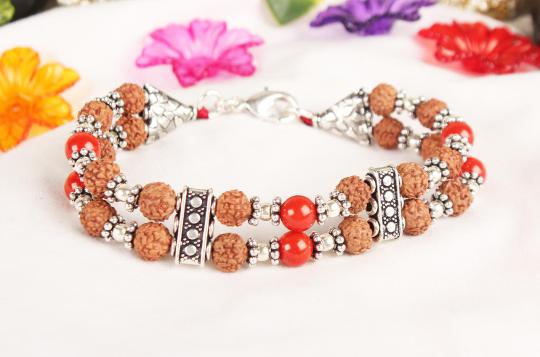 6 mukhi Java Double Turn Bracelet with Coral