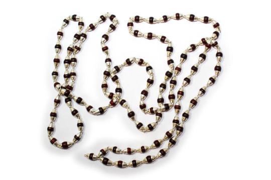 Red sandalwood mala with caps in silver