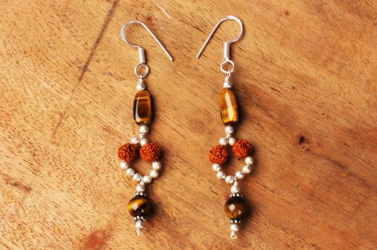 Rudraksha Tiger Eye Earrings - I 